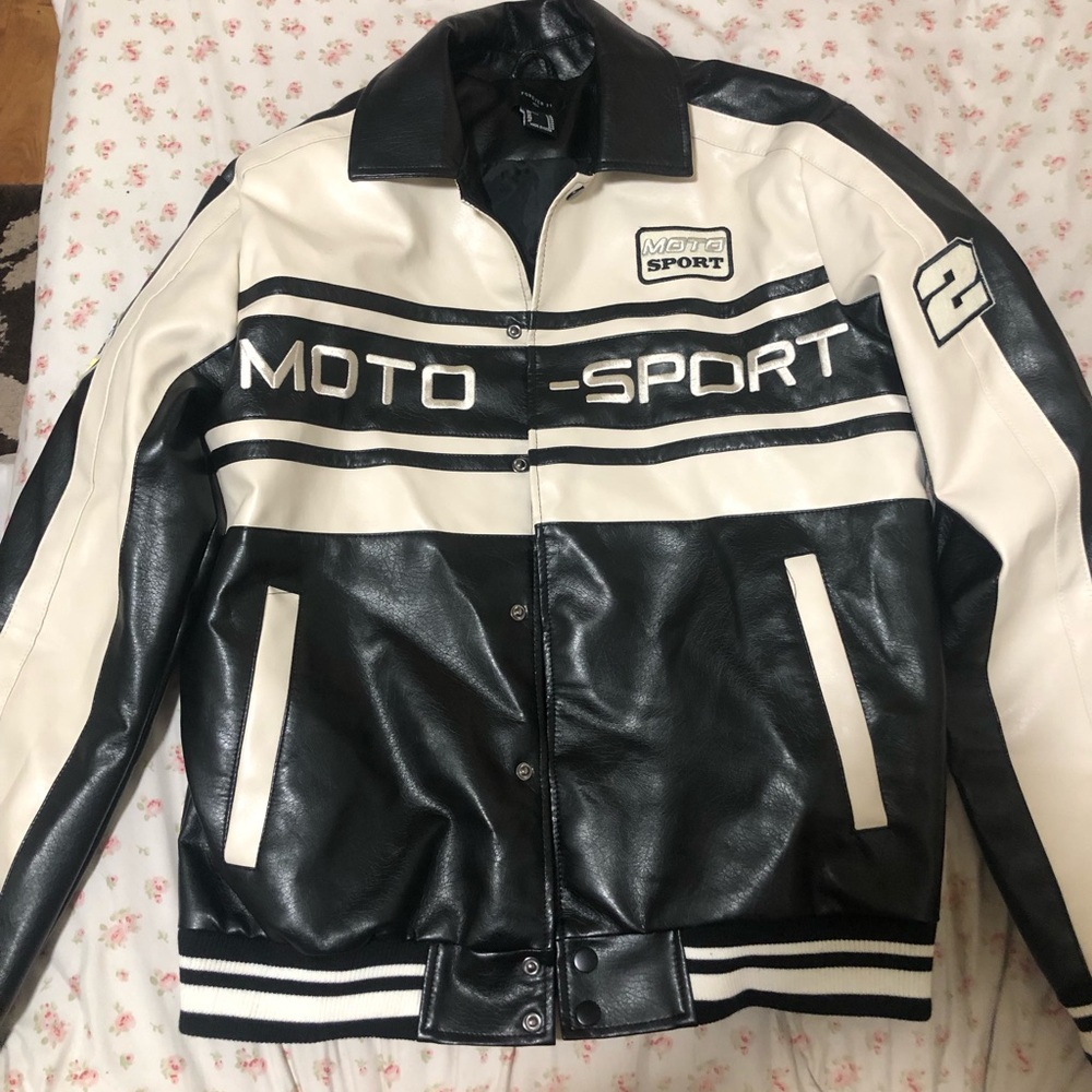 NWOT Black and White Moto-Sport Bomber Jacket